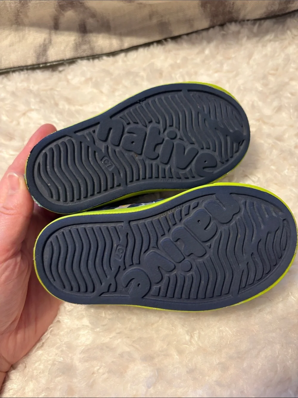 Native Grogu Navy and Lime Green Slip on Shoes C7 Toddler 7